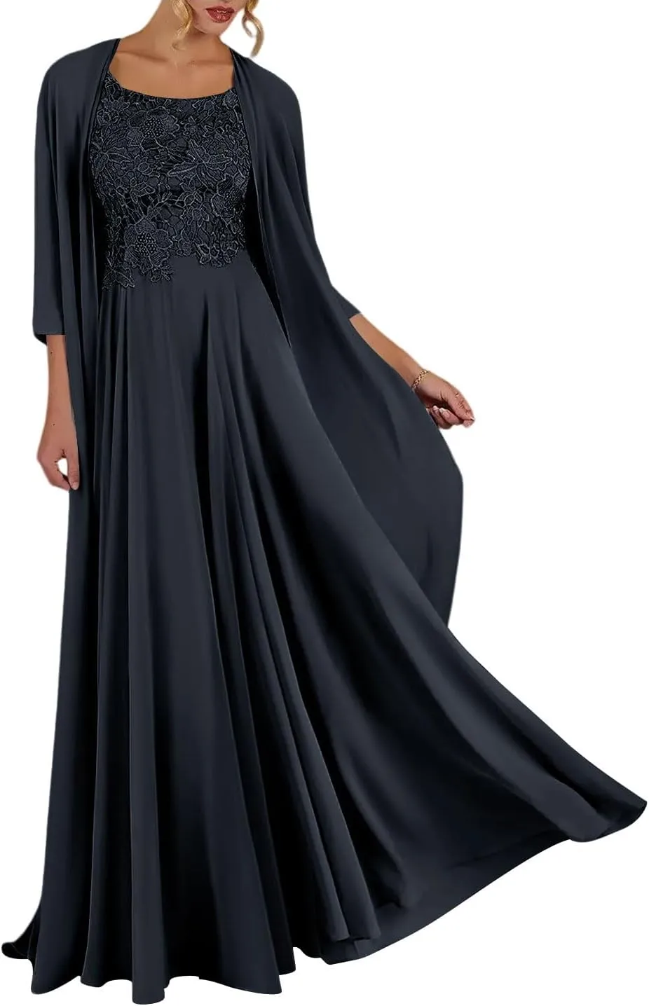 Chiffon Mother of The Bride Dresses with Jacket 2 Piece Wedding Party Dress Long Formal Gowns DN96
