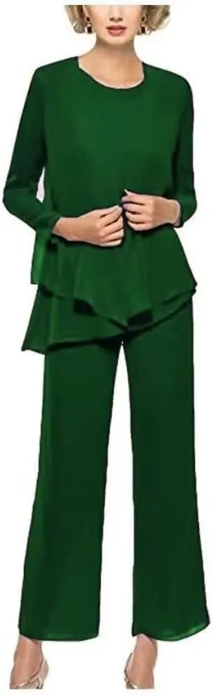 Chiffon Mother of The Bride Pant Suits for Women 3Pcs Wedding Pants Suits for Women Dressy Elegant