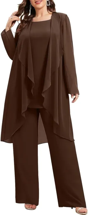 Chiffon Mother of The Bride Pant Suits Plus Size Women Wedding Formal Outfit Set Evening Gown