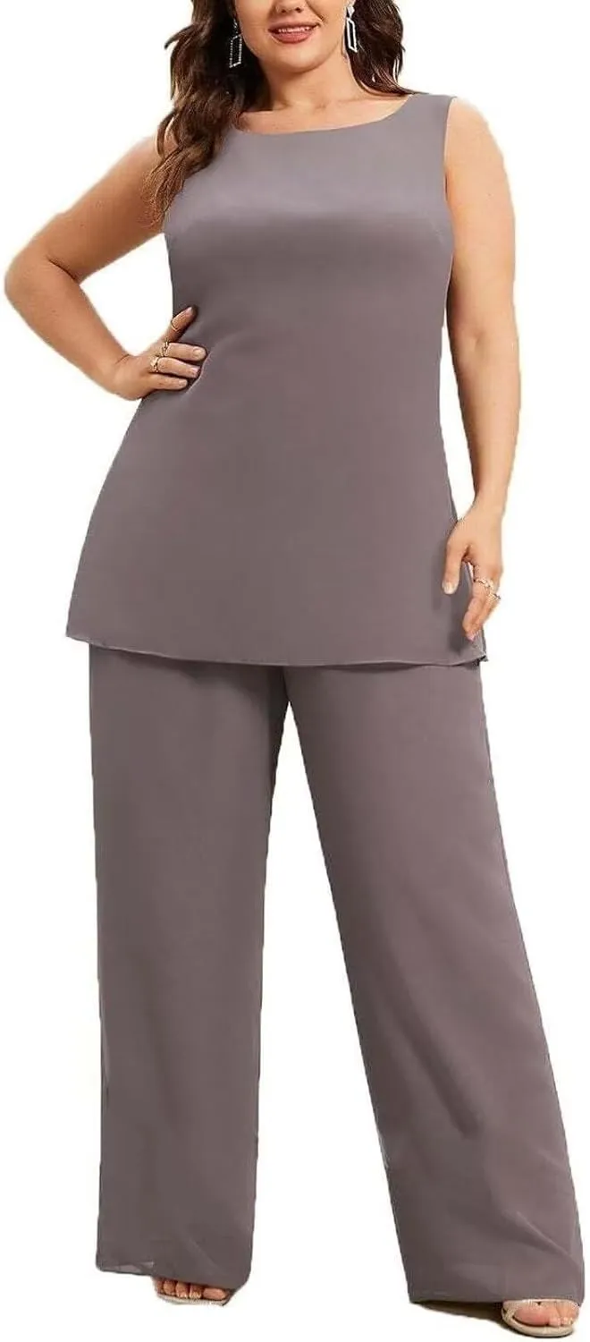 Chiffon Mother of The Bride Pant Suits Plus Size Women Wedding Formal Outfit Set Evening Gown
