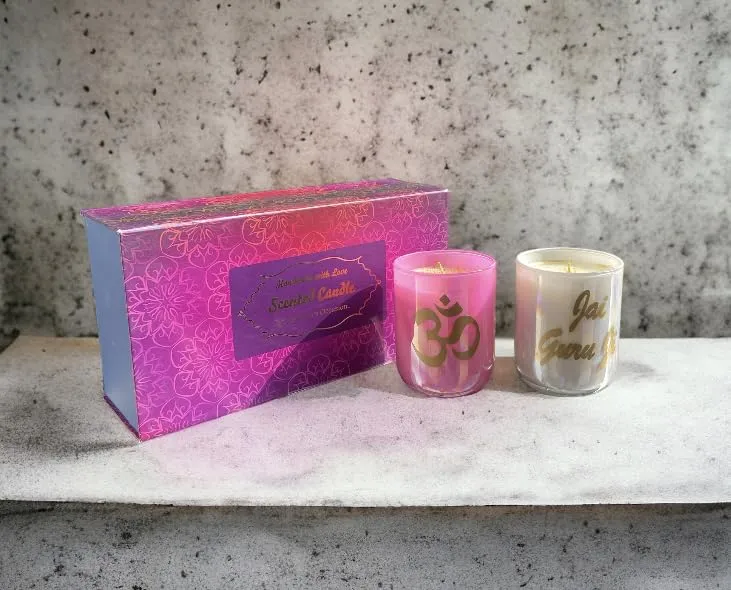 Ck Homez Magnetic Gift Box of 2 Big Holographic Candles for Home Decorations OM Candles for Gifting (Pink)