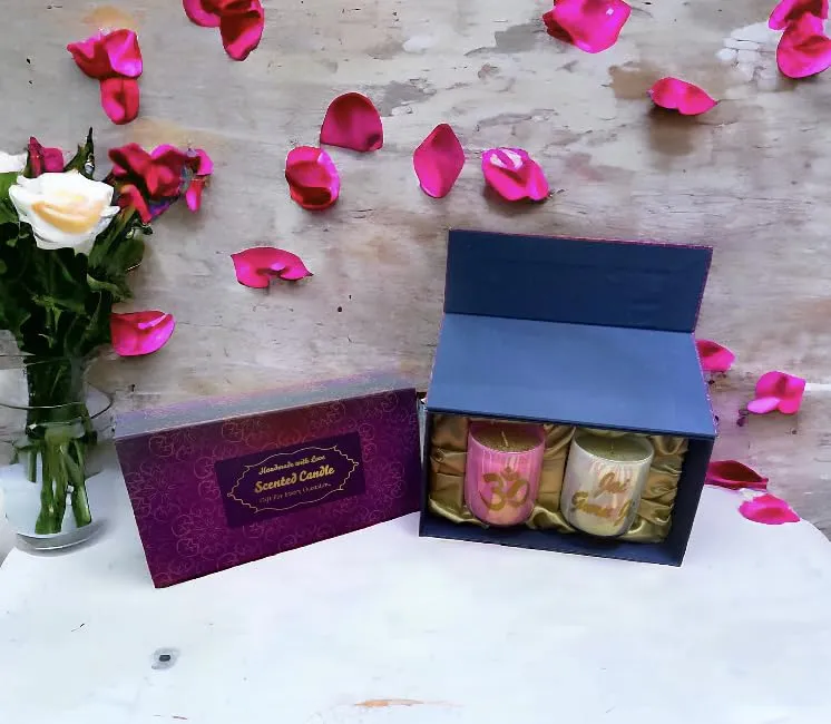 Ck Homez Magnetic Gift Box of 2 Big Holographic Candles for Home Decorations OM Candles for Gifting (Pink)