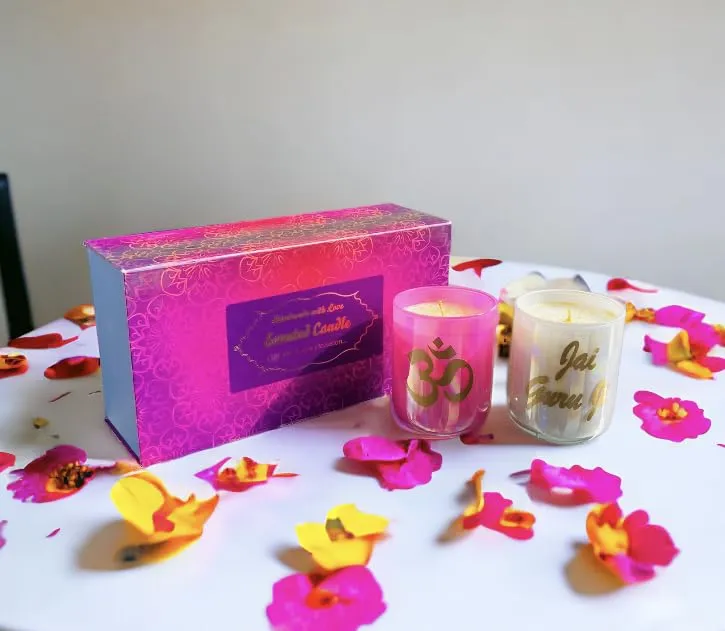 Ck Homez Magnetic Gift Box of 2 Big Holographic Candles for Home Decorations OM Candles for Gifting (Pink)