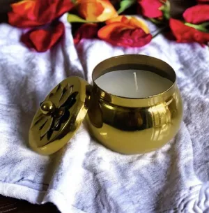 Ck Homez Metal Jar with Flower for Home Decorations Cap Aroma Therapy Candles for Gifting