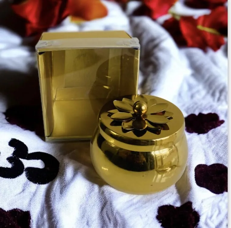 Ck Homez Metal Jar with Flower for Home Decorations Cap Aroma Therapy Candles for Gifting
