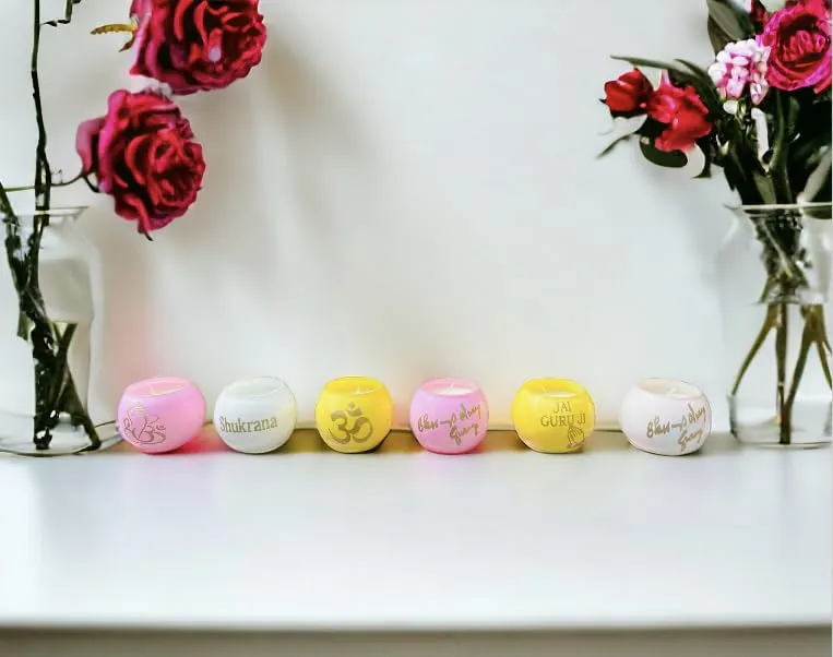 Ck Homez Oval Shape Candles for Home Decoration Aroma Therapy Blessing Always Guruji Candles for Gifting (Pack of 4, Yellow)