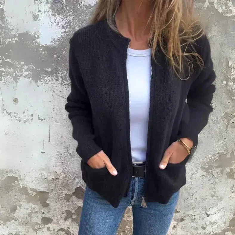 Clara™ – Cotton Knit Zip-Up Cardigan
