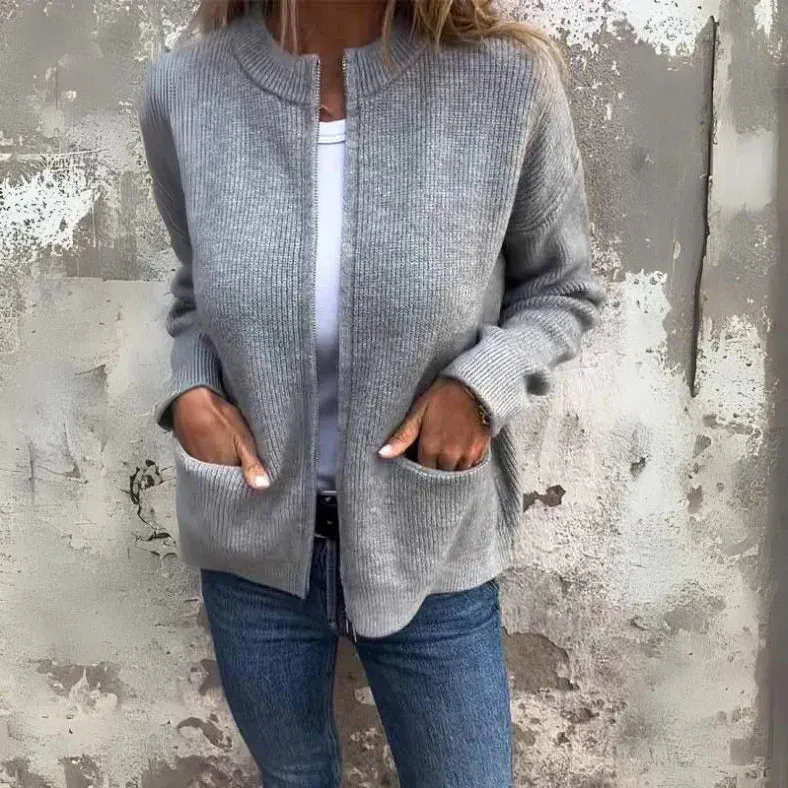 Clara™ – Cotton Knit Zip-Up Cardigan