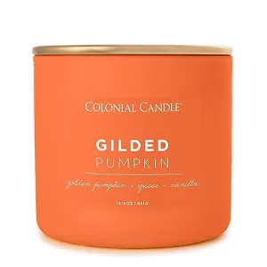 Colonial Candle Gilded Pumpkin Scented Jar Candle, Pop of Color Collection, 3 Wick, Orange, 14.5 oz - Up to 60 Hours Burn
