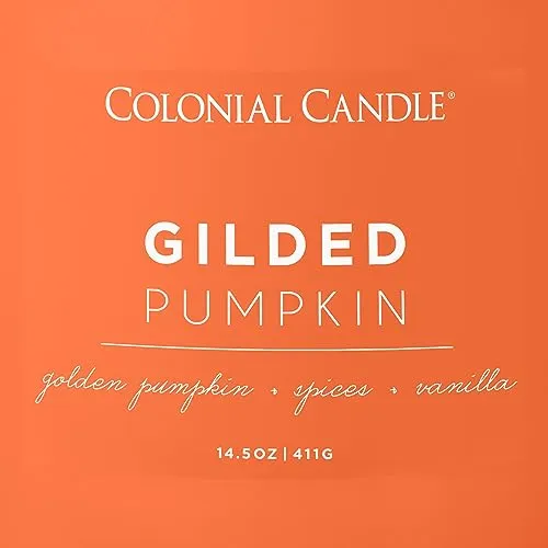 Colonial Candle Gilded Pumpkin Scented Jar Candle, Pop of Color Collection, 3 Wick, Orange, 14.5 oz - Up to 60 Hours Burn