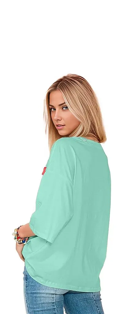 Colorblock Star Patched Half Sleeve Oversized Tee