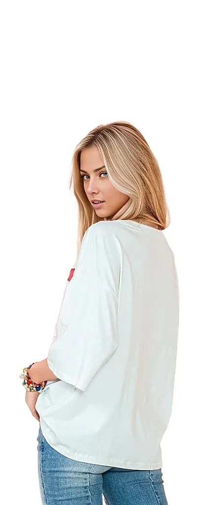 Colorblock Star Patched Half Sleeve Oversized Tee