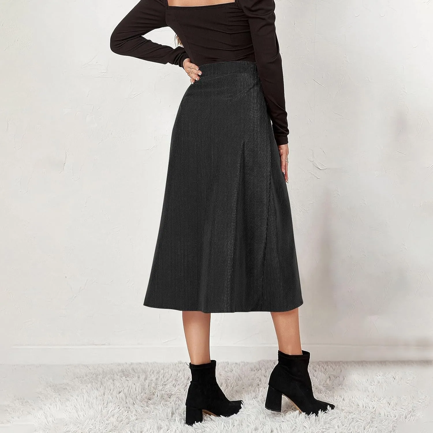 COTECRAM Corduroy Skirt Women Trendy Fall Winter High Waist Button Down A-Line Midi Skirts Dressy Casual Work Office Dresses