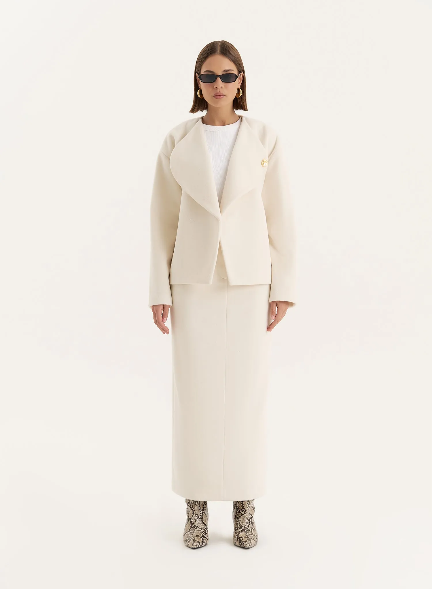 Cream Oversized Lapel Jacket- Shelly