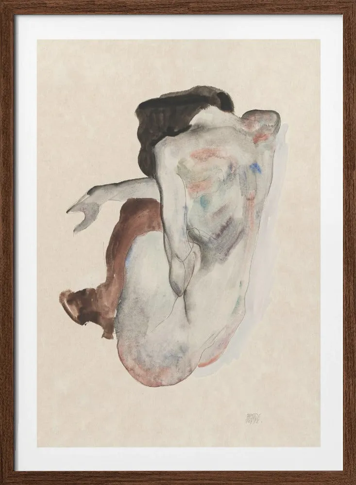 Crouching Nude In Shoes and Black Stockings 1912 Framed Art Wall Decor