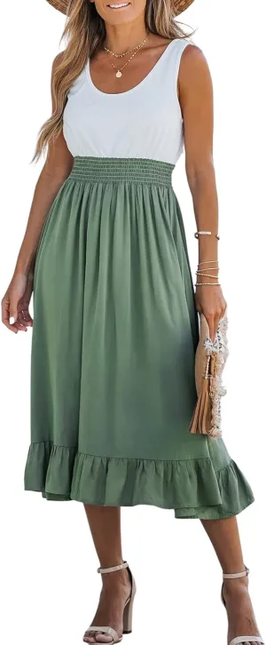 CUPSHE Women's Summer Midi Dresses Sleeveless Tank Smocked Beach Vacation Hawaiian 2025 Flowy Sundress