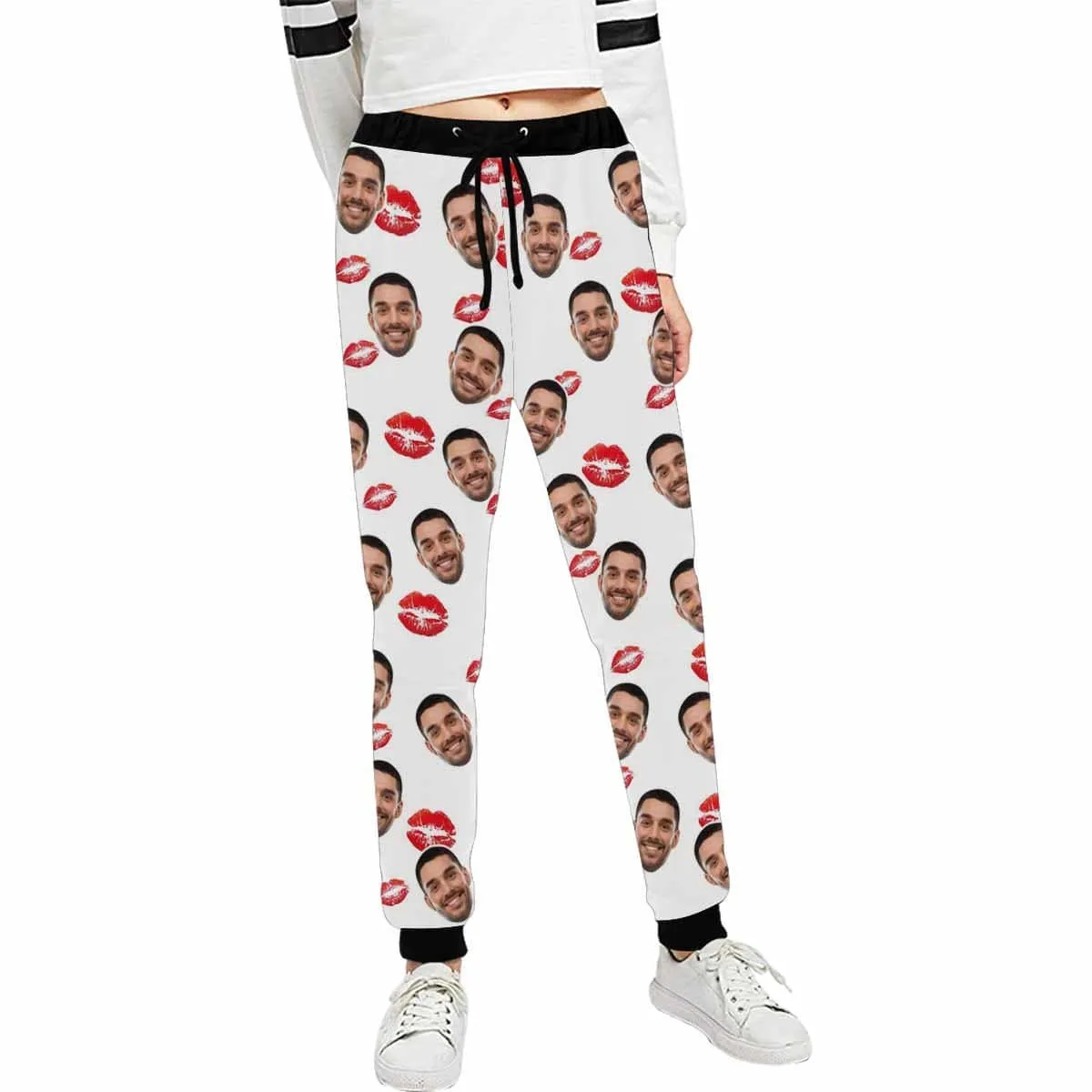 Custom Face Sweatpants Red Lips Unisex Personalized Closed Bottom Casual Sweatpants