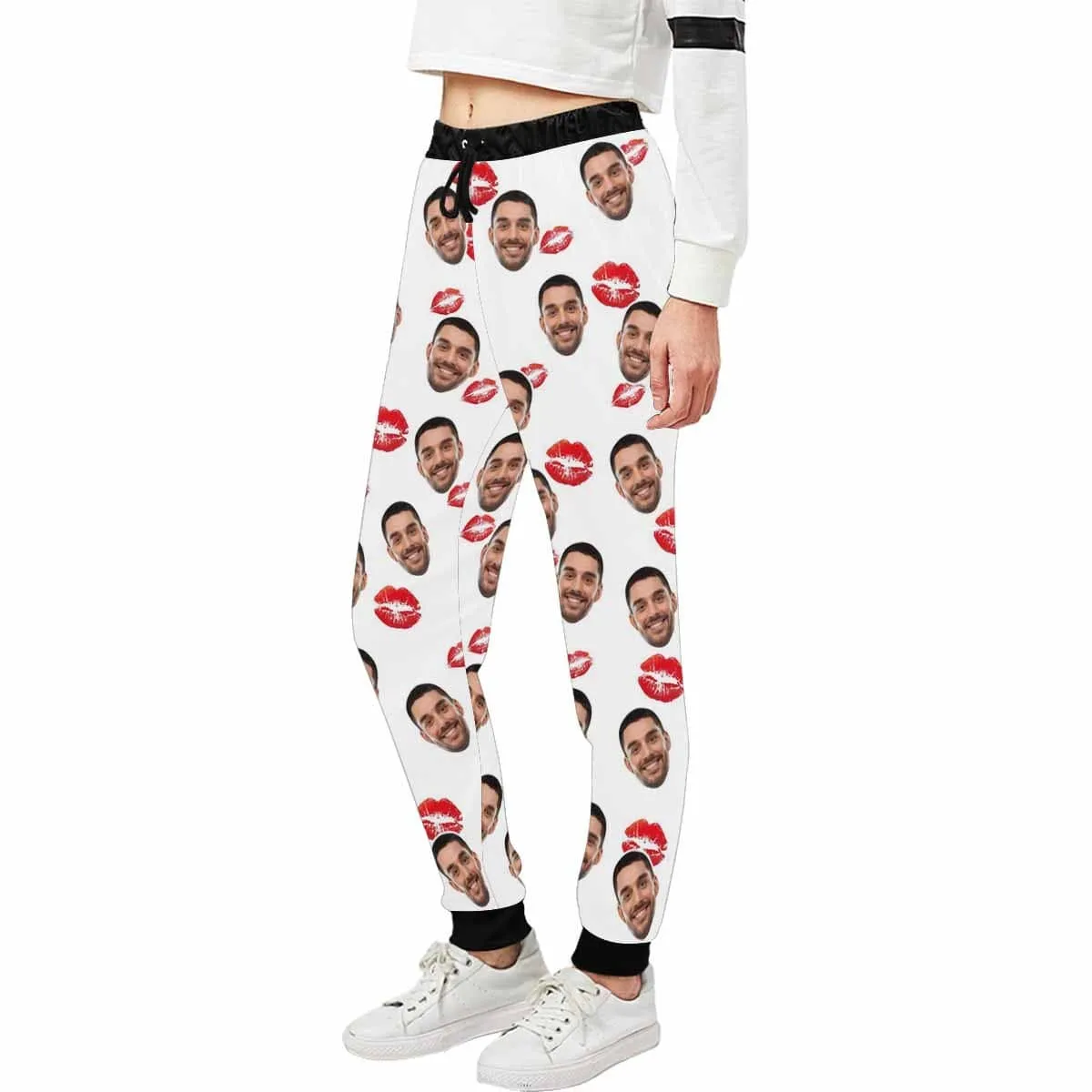Custom Face Sweatpants Red Lips Unisex Personalized Closed Bottom Casual Sweatpants