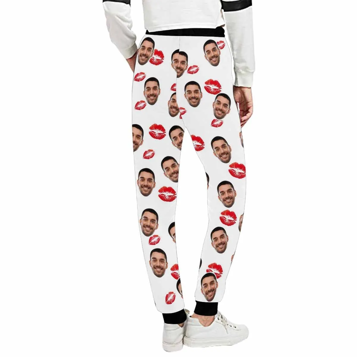 Custom Face Sweatpants Red Lips Unisex Personalized Closed Bottom Casual Sweatpants