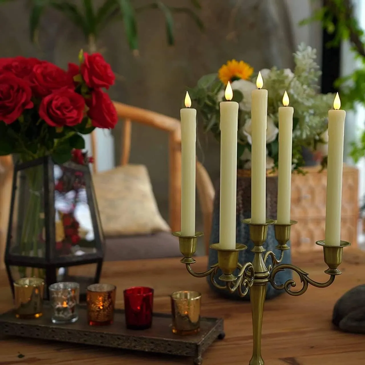 darkline LED Candles Taper Candles 3D Flameless Candles Battery Operated Candle Lights LED Long Candles for Table Christmas Birthday Party Wedding Home Church Decoration with Remote-6 Pics