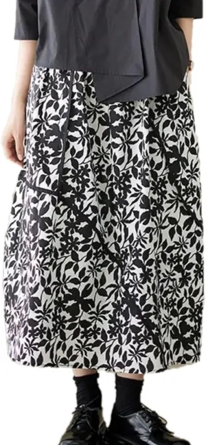 Dawery High Waist Spring Summer Flower Floral Print Midi Skirt Women Ruffle Pleated Loose Oversized Ladies A-Line Skirts