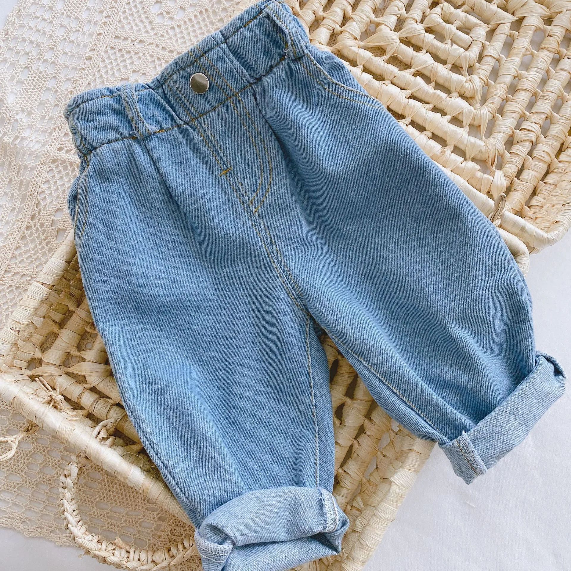 Denim Pants with Stretchy Waistband