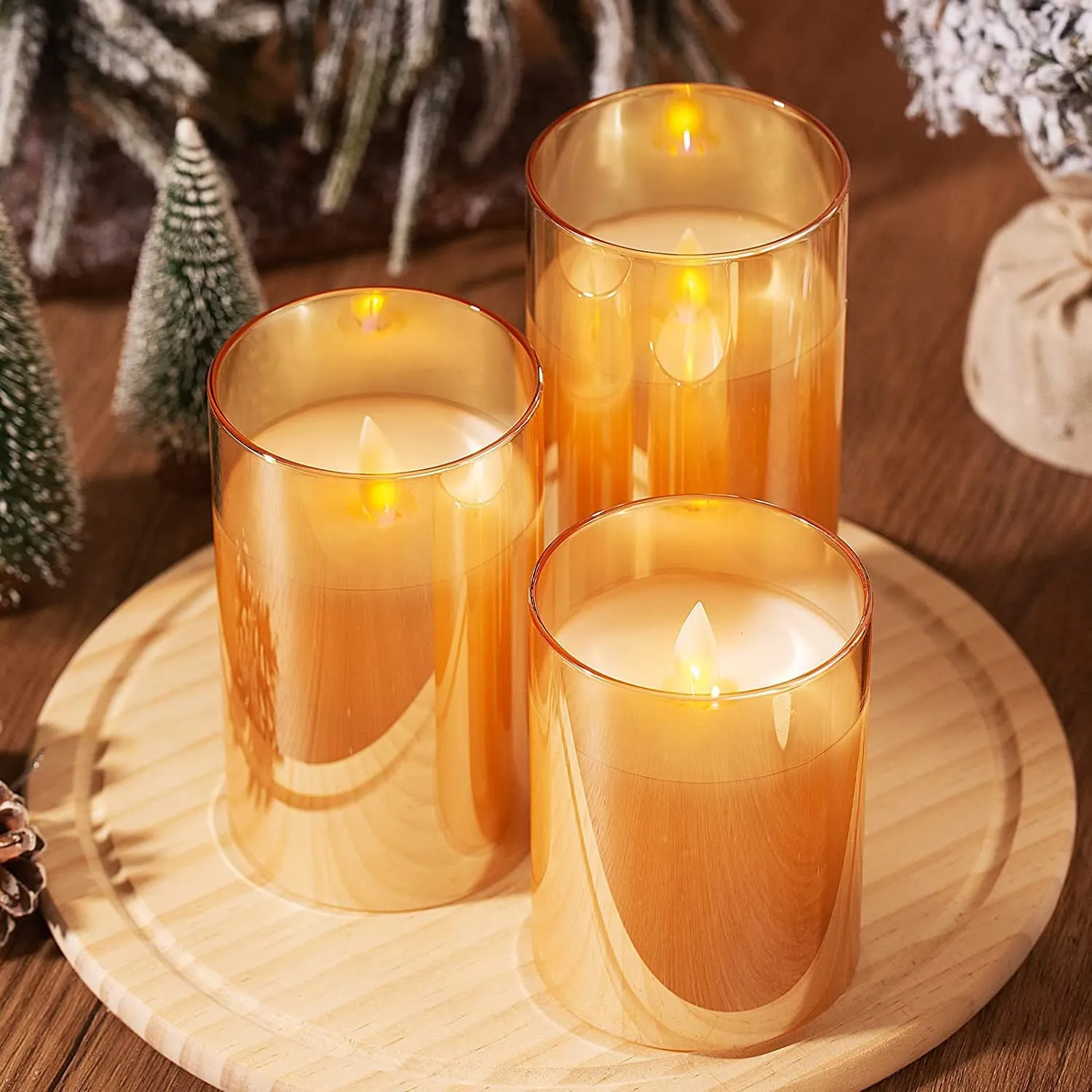 Desidiya 3 Pcs Flameless LED Candles Light with Remote Control and Timer - Golden Acrylic Fiber Glass, Battery Powered - Ideal for Home, Festival, and Wedding Decor