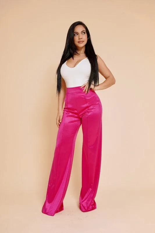 Desiree Satin Stretch High Waisted Pants