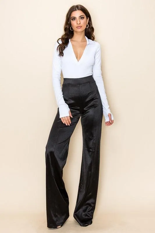 Desiree Satin Stretch High Waisted Pants