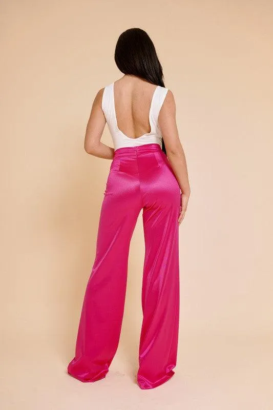 Desiree Satin Stretch High Waisted Pants