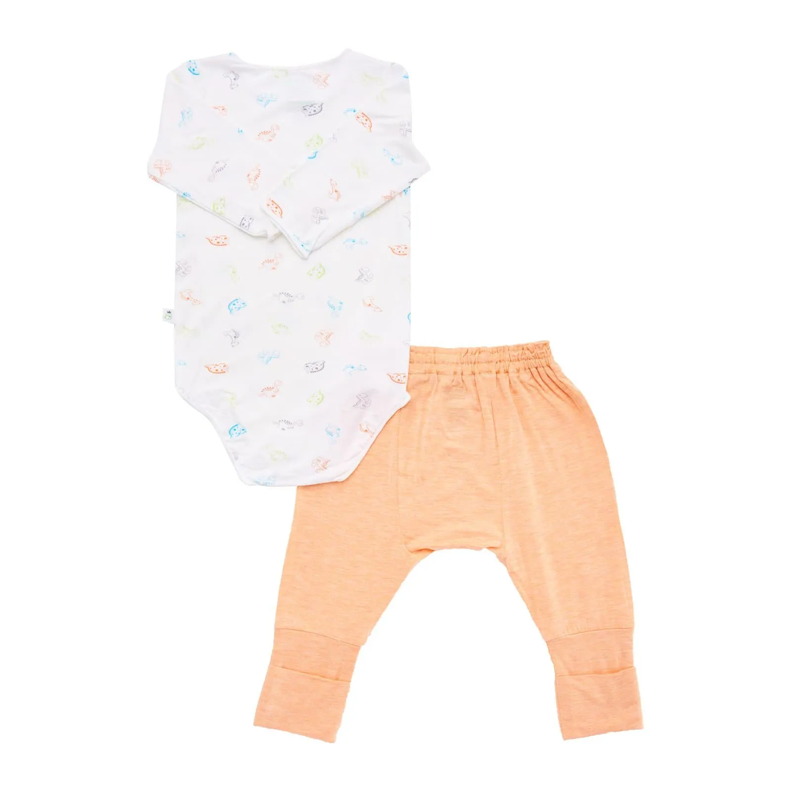 Dinosaurs - Long-sleeved Stretchy Romper with Foldable Footie Pants (Orange)