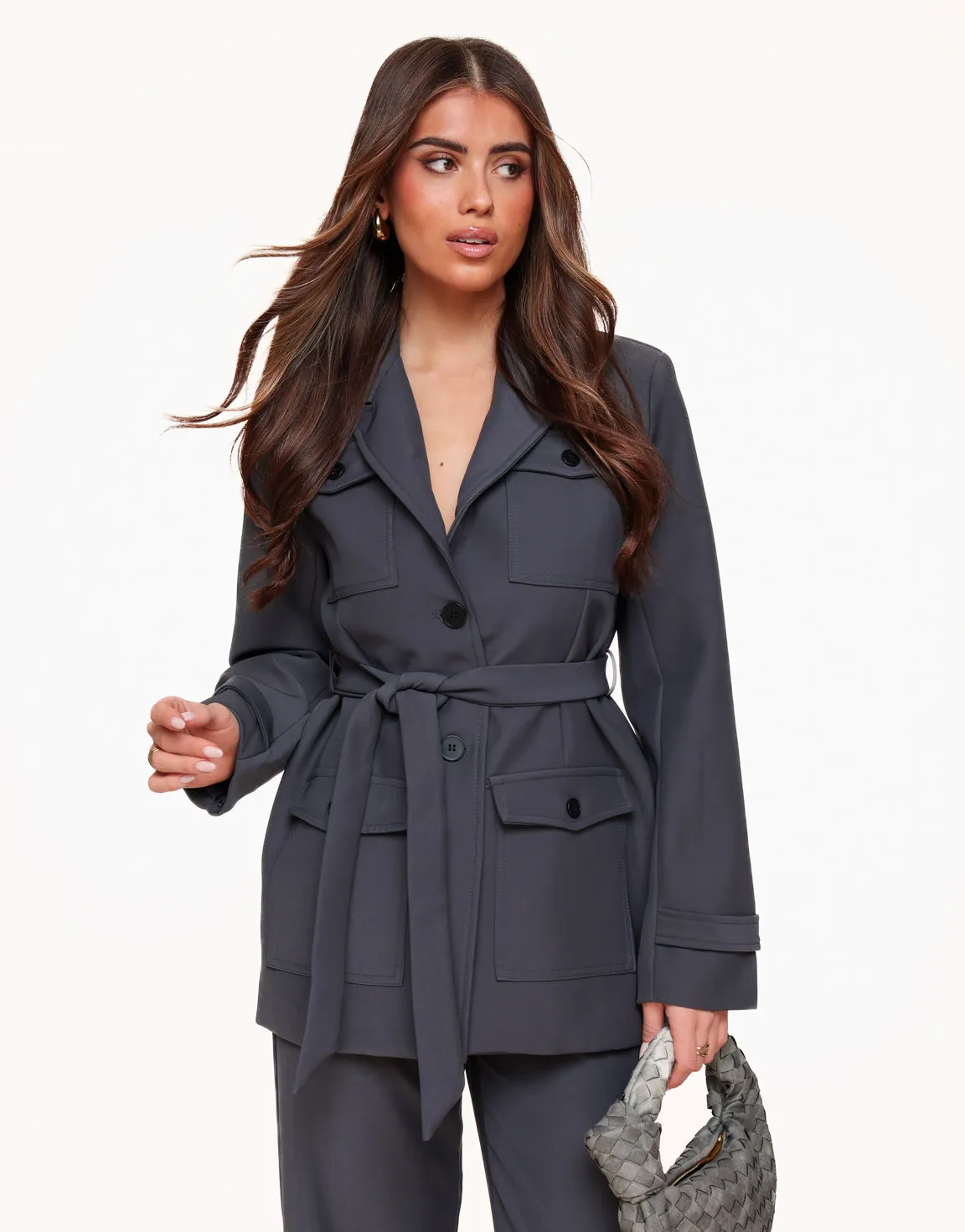Donkergrijze Casual Wikkel - Blazer