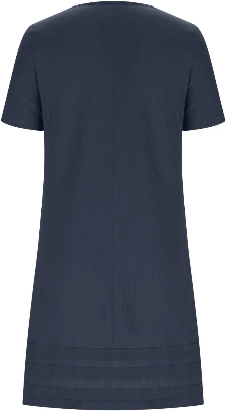 Dresses for Women 2025 Elegant Classy Midi Tshirt Dress Pleated Beach Vacation Crewneck Short Sleeve Sundress