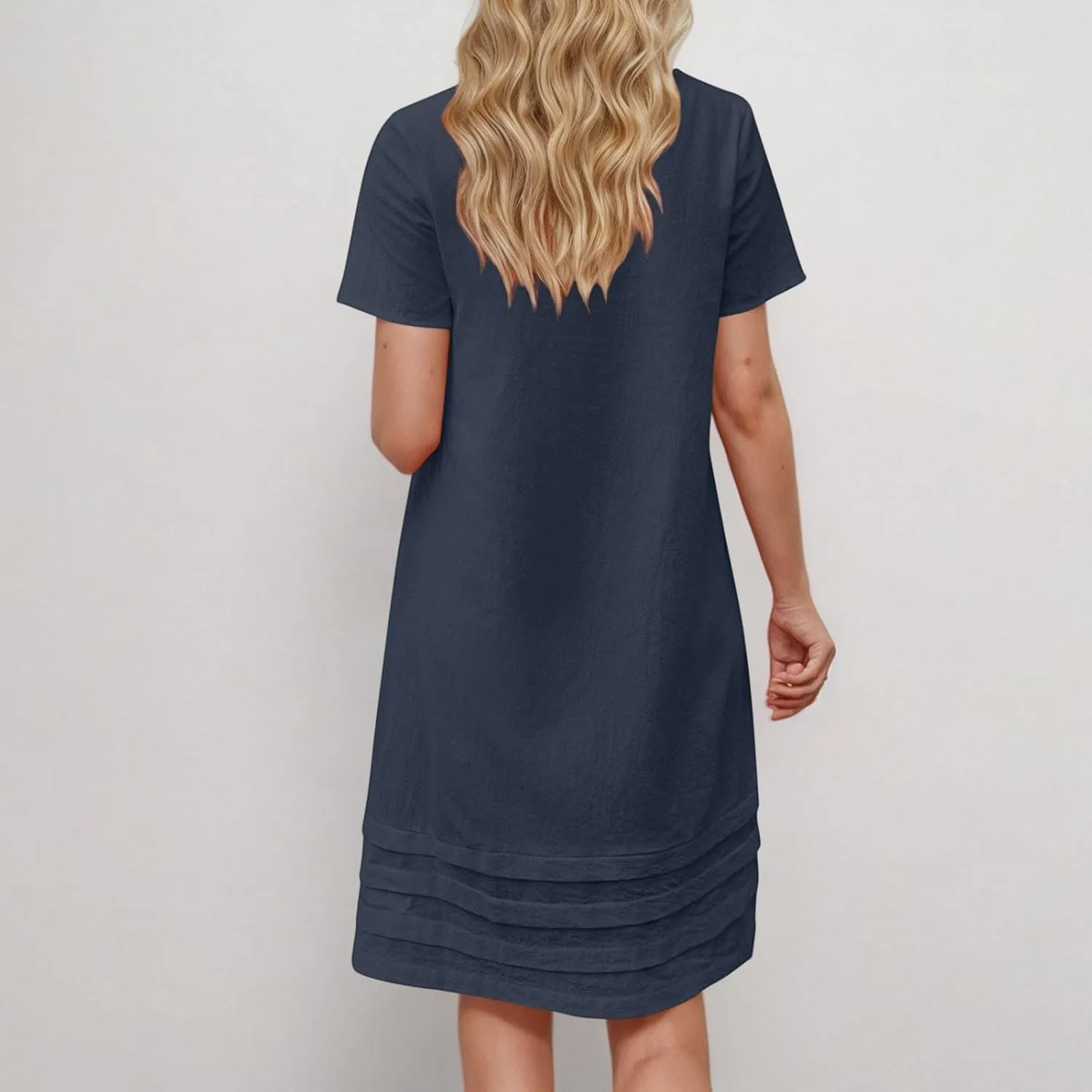 Dresses for Women 2025 Elegant Classy Midi Tshirt Dress Pleated Beach Vacation Crewneck Short Sleeve Sundress