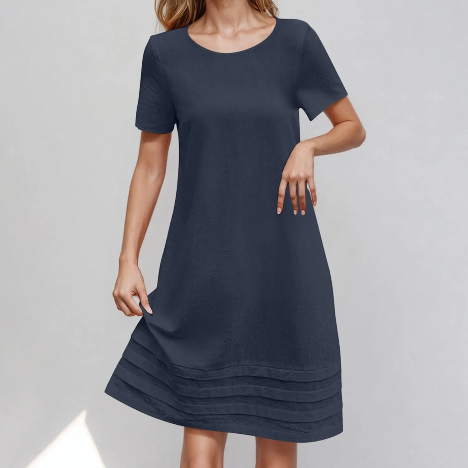 Dresses for Women 2025 Elegant Classy Midi Tshirt Dress Pleated Beach Vacation Crewneck Short Sleeve Sundress