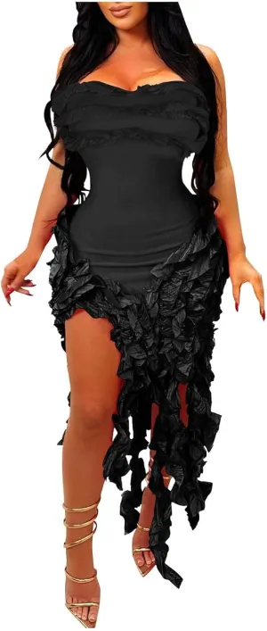 Dresses for Women Sexy Tight Mini Dress Fashion Ruffle Tassels Strapless Evening Prom Soild Gown 2025 New Clothes