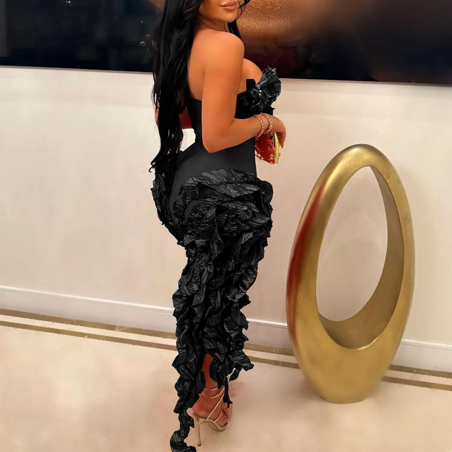 Dresses for Women Sexy Tight Mini Dress Fashion Ruffle Tassels Strapless Evening Prom Soild Gown 2025 New Clothes