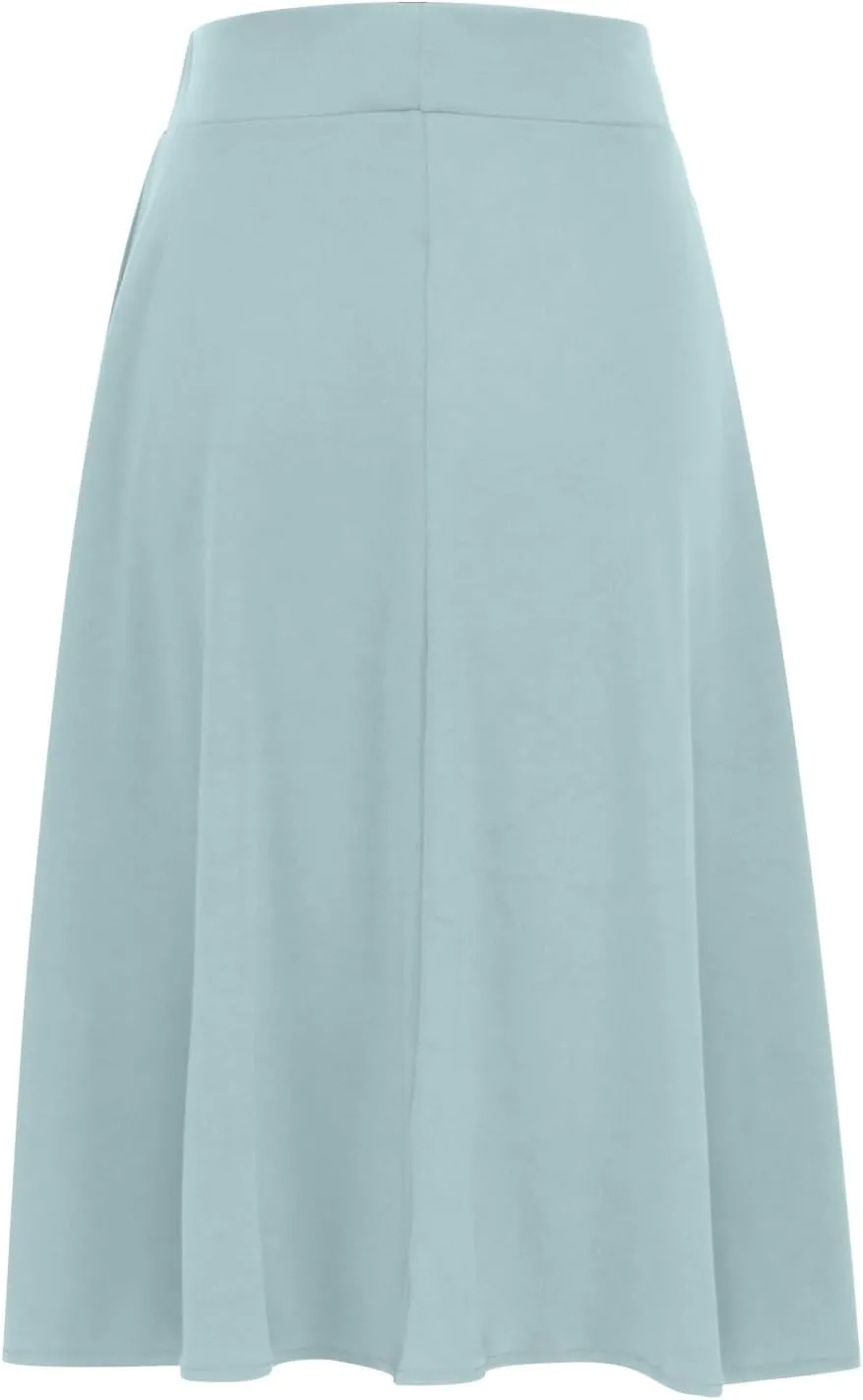 Dressy Office Midi Skirt for Women Solid Baggy Pull On Knee Length Skirts Flowy High Waist Ruffle Flared Skirts
