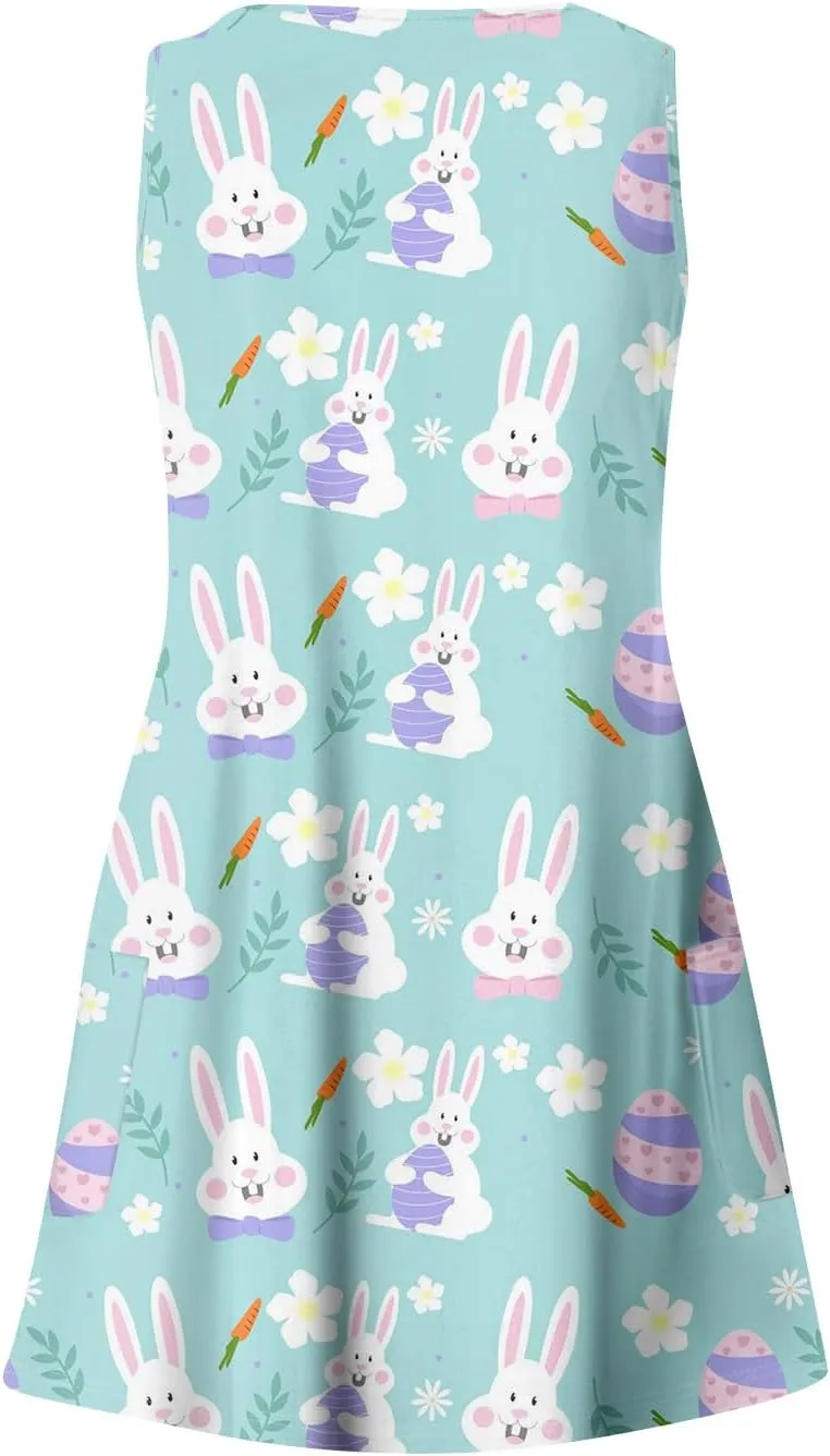 Eastern Dress for Women Cowl Neck Easter Bunny Sun Dresses 2025 Vacation Date Night Floral Festive Easter Eggs Brunch Dresses