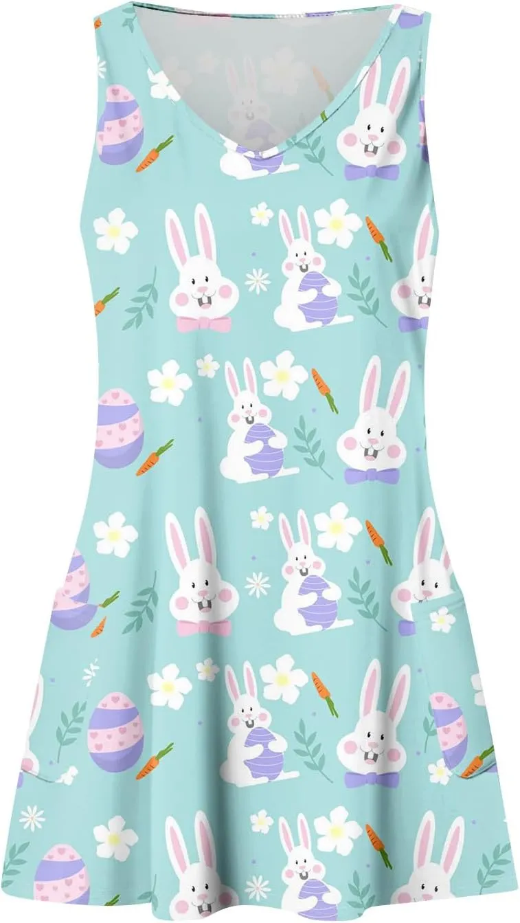 Eastern Dress for Women Cowl Neck Easter Bunny Sun Dresses 2025 Vacation Date Night Floral Festive Easter Eggs Brunch Dresses