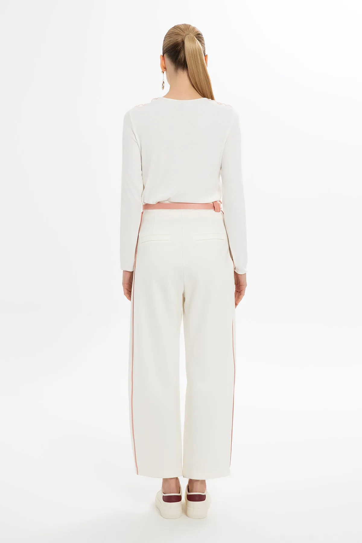 Ecru Relaxed Fit Pants with Asymmetric Detail