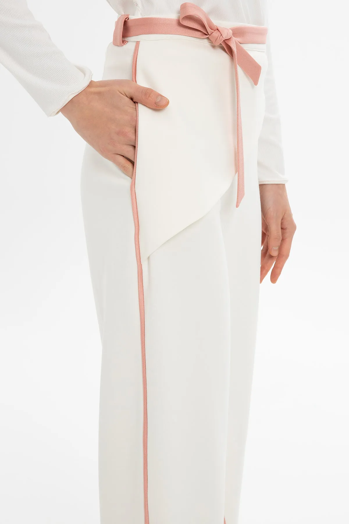 Ecru Relaxed Fit Pants with Asymmetric Detail