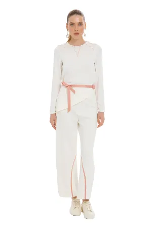 Ecru Relaxed Fit Pants with Asymmetric Detail