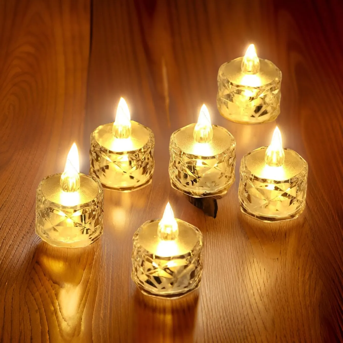 Ein Sof 24 Pcs Flameless and Smokeless Decorative Crystal Candles Transparent Acrylic Led Tea Light Candle for decoration (24 Pieces, Yellow, 5 cm)