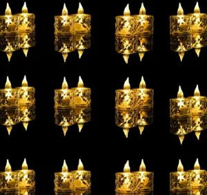 Ein Sof 24 Pcs Flameless and Smokeless Decorative Crystal Candles Transparent Acrylic Led Tea Light Candle for decoration (24 Pieces, Yellow, 5 cm)