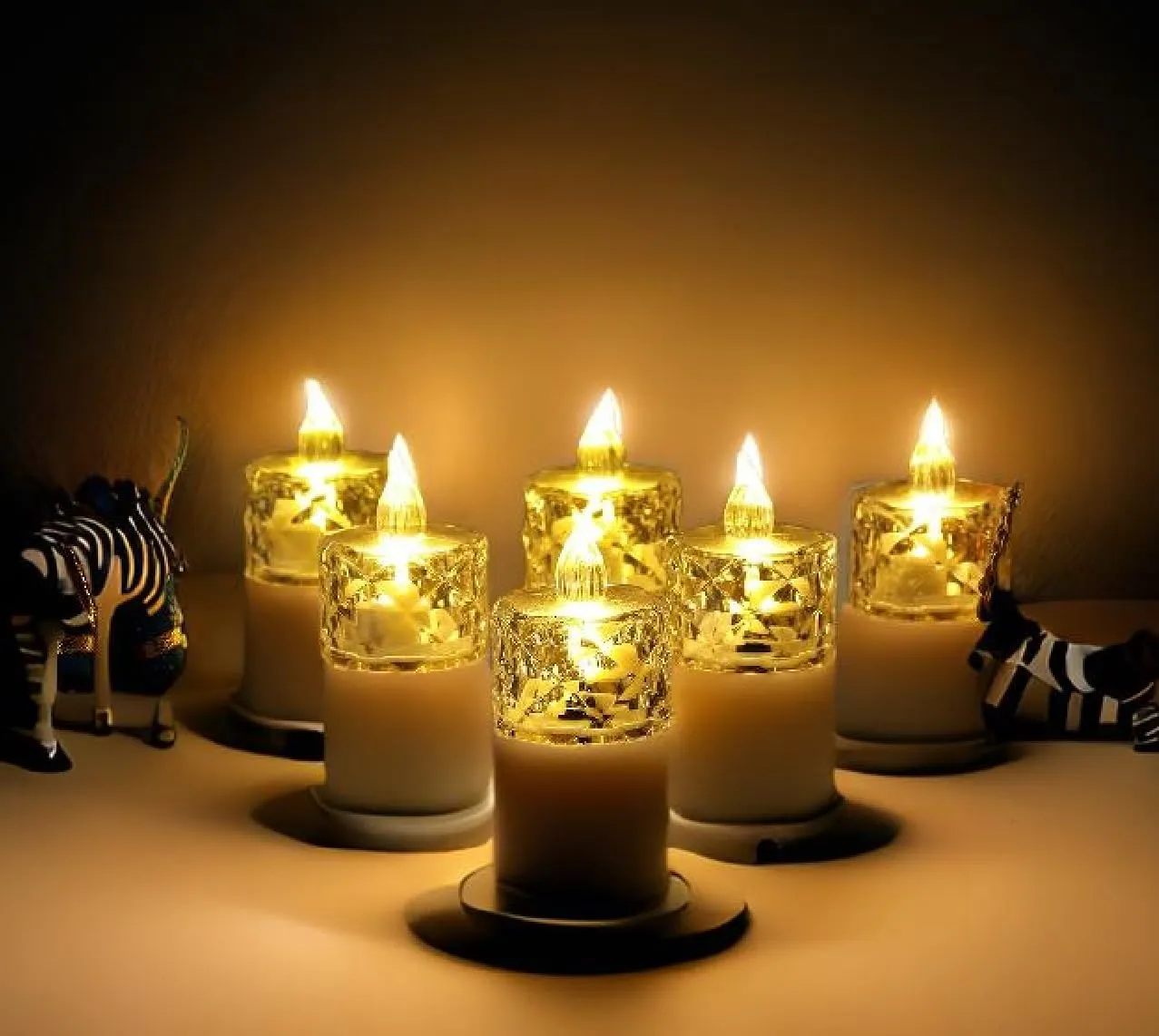 Ein Sof 24 Pcs Flameless and Smokeless Decorative Crystal Candles Transparent Acrylic Led Tea Light Candle for decoration (24 Pieces, Yellow, 5 cm)