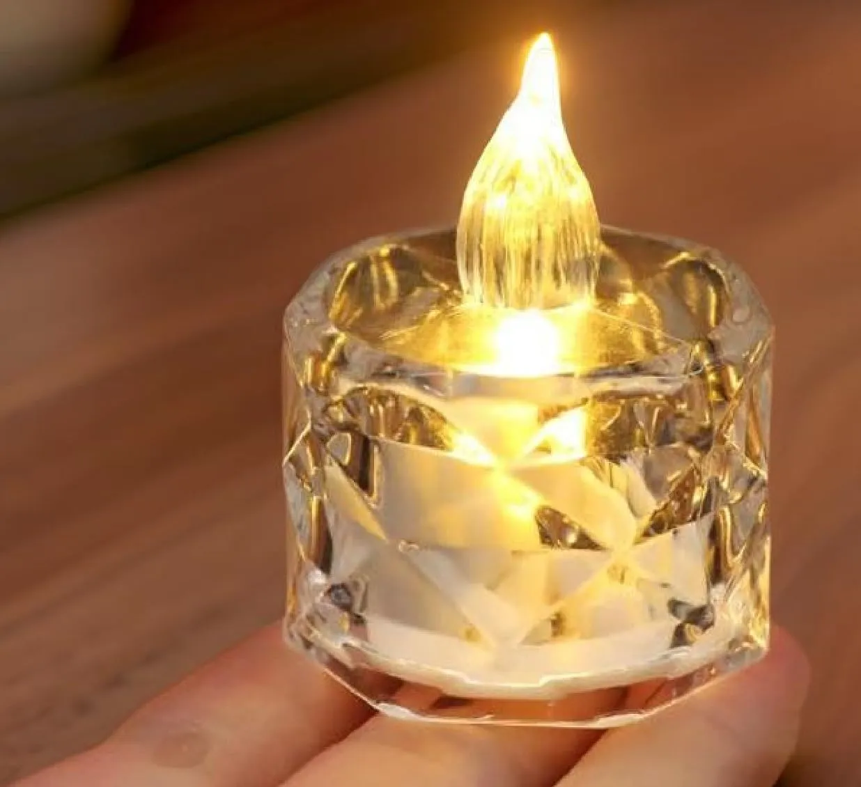 Ein Sof 24 Pcs Flameless and Smokeless Decorative Crystal Candles Transparent Acrylic Led Tea Light Candle for decoration (24 Pieces, Yellow, 5 cm)