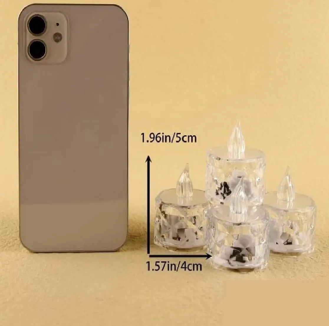 Ein Sof 24 Pcs Flameless and Smokeless Decorative Crystal Candles Transparent Acrylic Led Tea Light Candle for decoration (24 Pieces, Yellow, 5 cm)