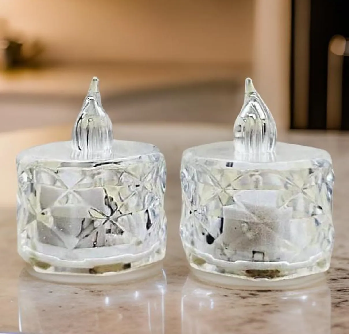 Ein Sof 24 Pcs Flameless and Smokeless Decorative Crystal Candles Transparent Acrylic Led Tea Light Candle for decoration (24 Pieces, Yellow, 5 cm)