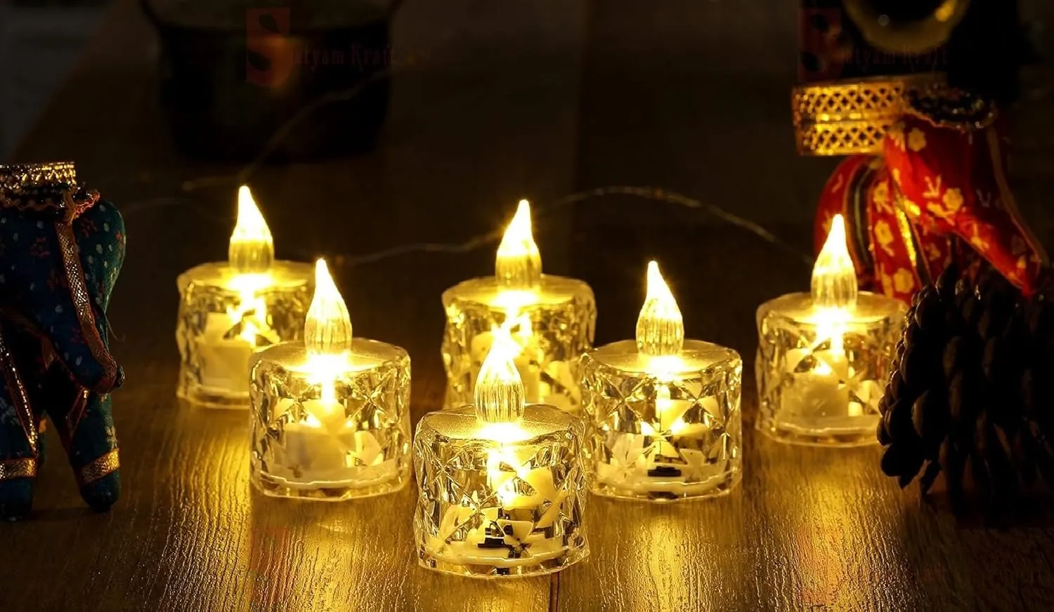 Ein Sof 24 Pcs Flameless and Smokeless Decorative Crystal Candles Transparent Acrylic Led Tea Light Candle for decoration (24 Pieces, Yellow, 5 cm)